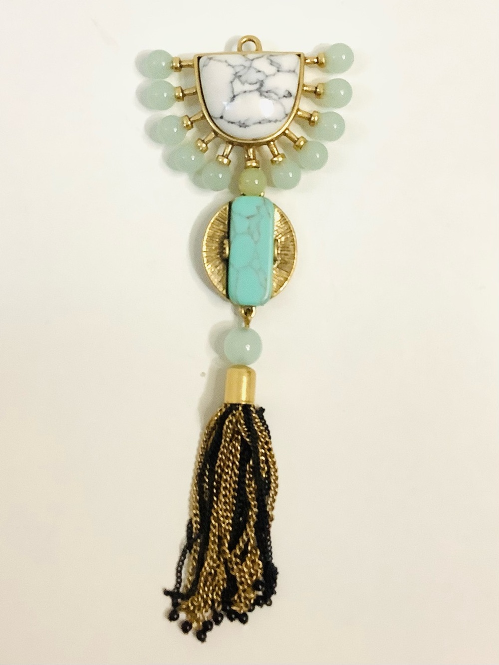 Stella & Dot Gold tone Totem Tassel Howlite Stone Pendant